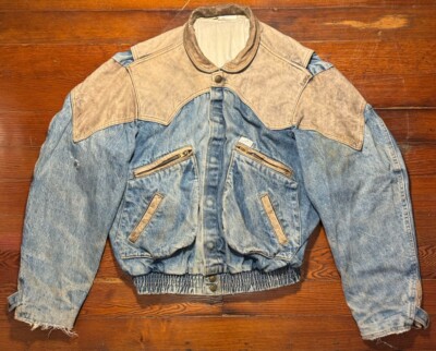 Vtg 80s GUESS Marty McFly Jacket Size Large Denim Leather Jean