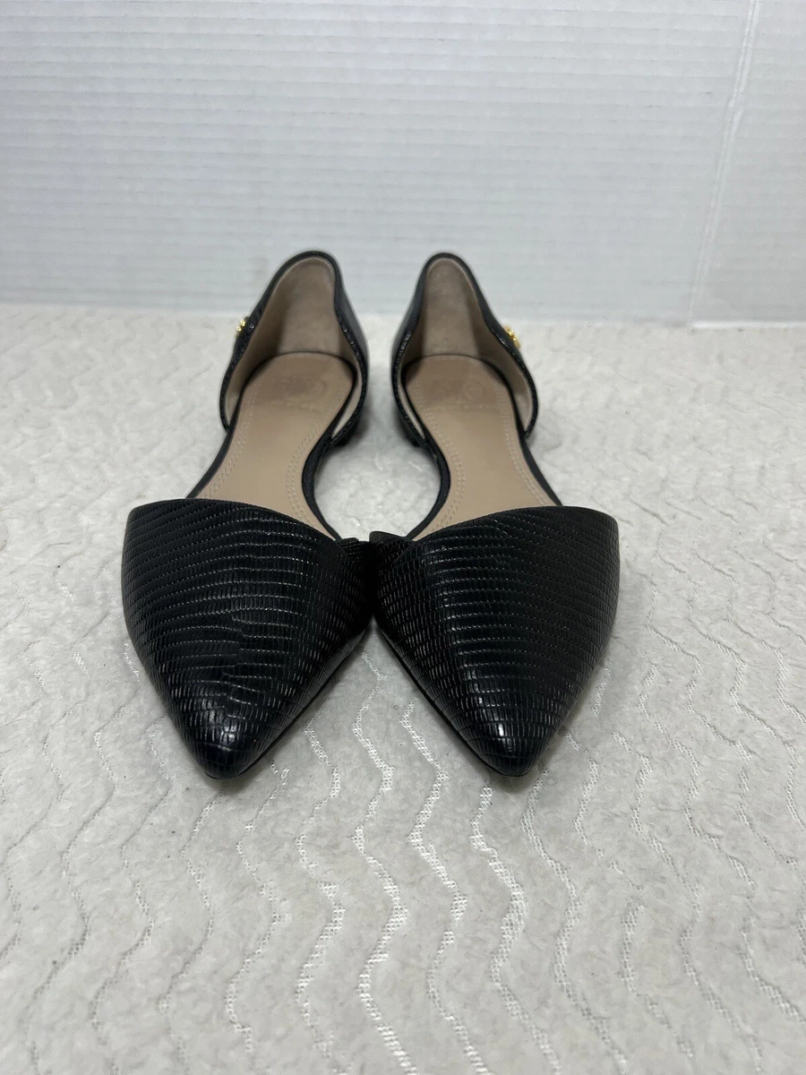 Tory Burch Viv D Orsay Women s Sz 5.5M Black Flats Lizard Embossed