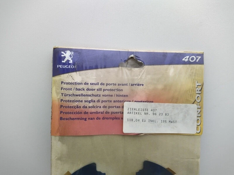 PEUGEOT 407 MOLDURAS UMBRAL PUERTA DELANTERA Y TRASERA ACERO INOXIDABLE CEPILLADO 962383 NUEVO Foto 3 de 4