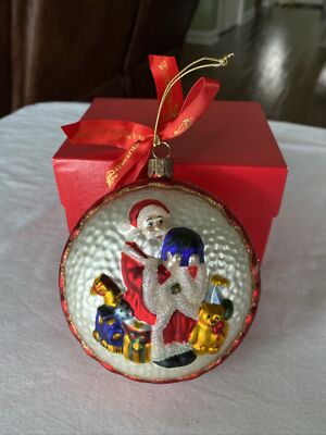Waterford FTD Blown Glass Christmas Tree Ornament Two-Sided Santa Globe (CB2)