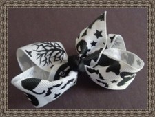 Black  White Halloween Design Hair Bow With Pumpkins Witch Hats  Bats
