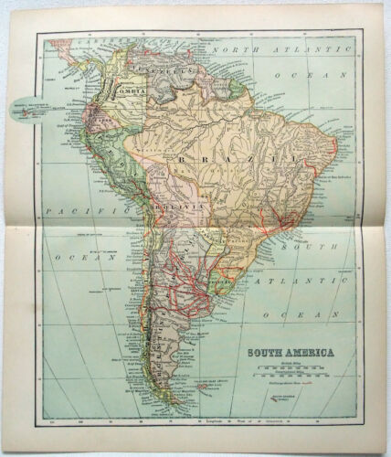 South America - Original 1895 Map by Dodd Mead & Company. Antique