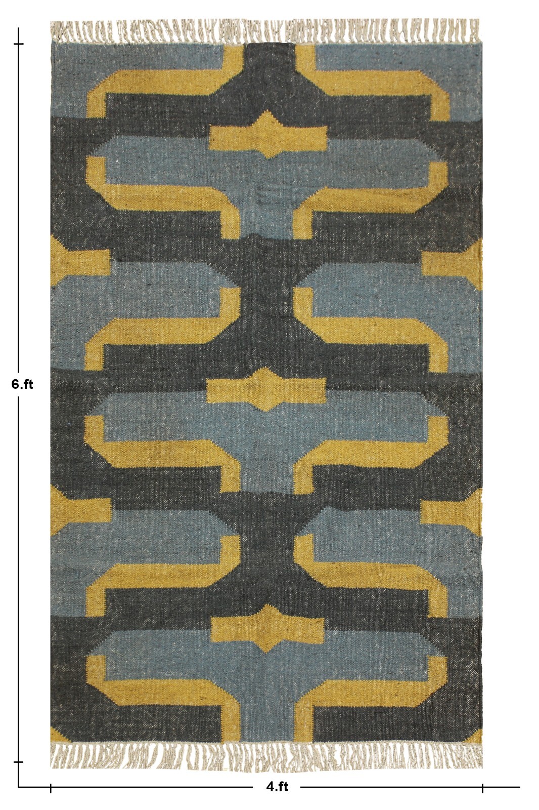 Handwoven Jute Wool Geometric Area Rug Modern Kilim 4x6 Ft Rug