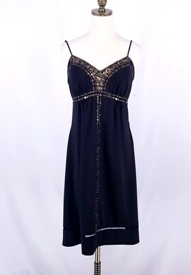 SUE WONG Sequined Beaded Cocktail Dress Size XS Black Adjustable Straps Lined