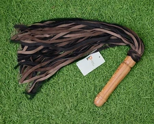Double Plaited Leather Flogger Brown & Black Fully Handmade 50 Braided Tails
