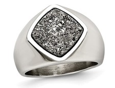 Sterling Silver Druzy Quartz Ring in Polished Stainless Steel