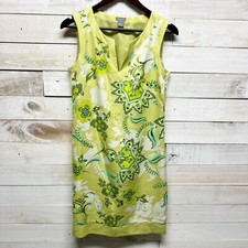 Ann Taylor Dress Womens 4 Green Floral Silk Blend Sleeveless Lined V Neck Sheath