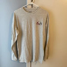 Mens Real Tree Stay Wild Graphic Hunting Long Sleeve T-Shirt Gray Large