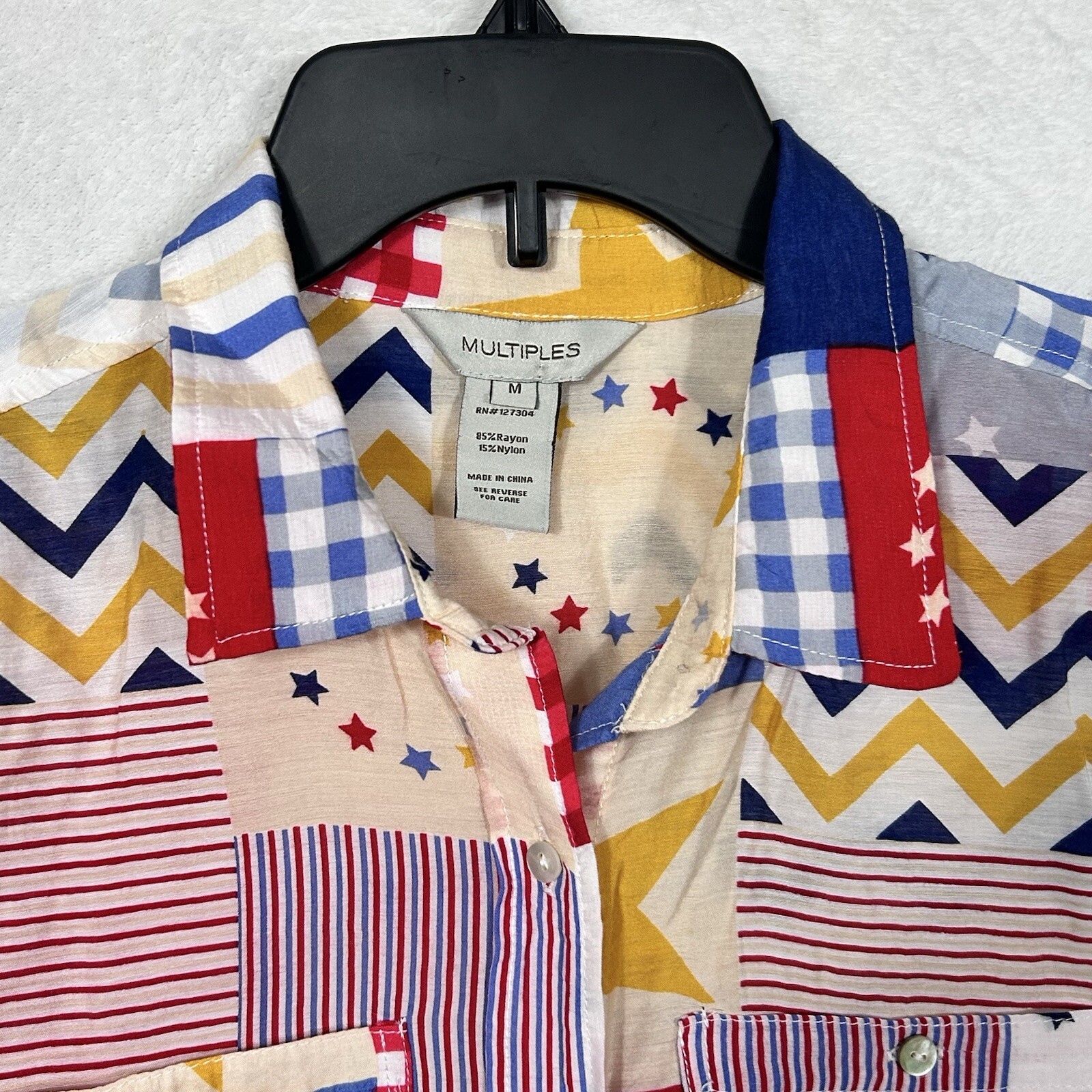 MULTIPLES Women’s Sz Medium Patchwork Button-Up T… - image 9