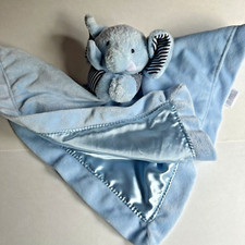 Carters Blue Elephant Satin Security Blanket Baby Lovey Rattle Plush 15" x 15"