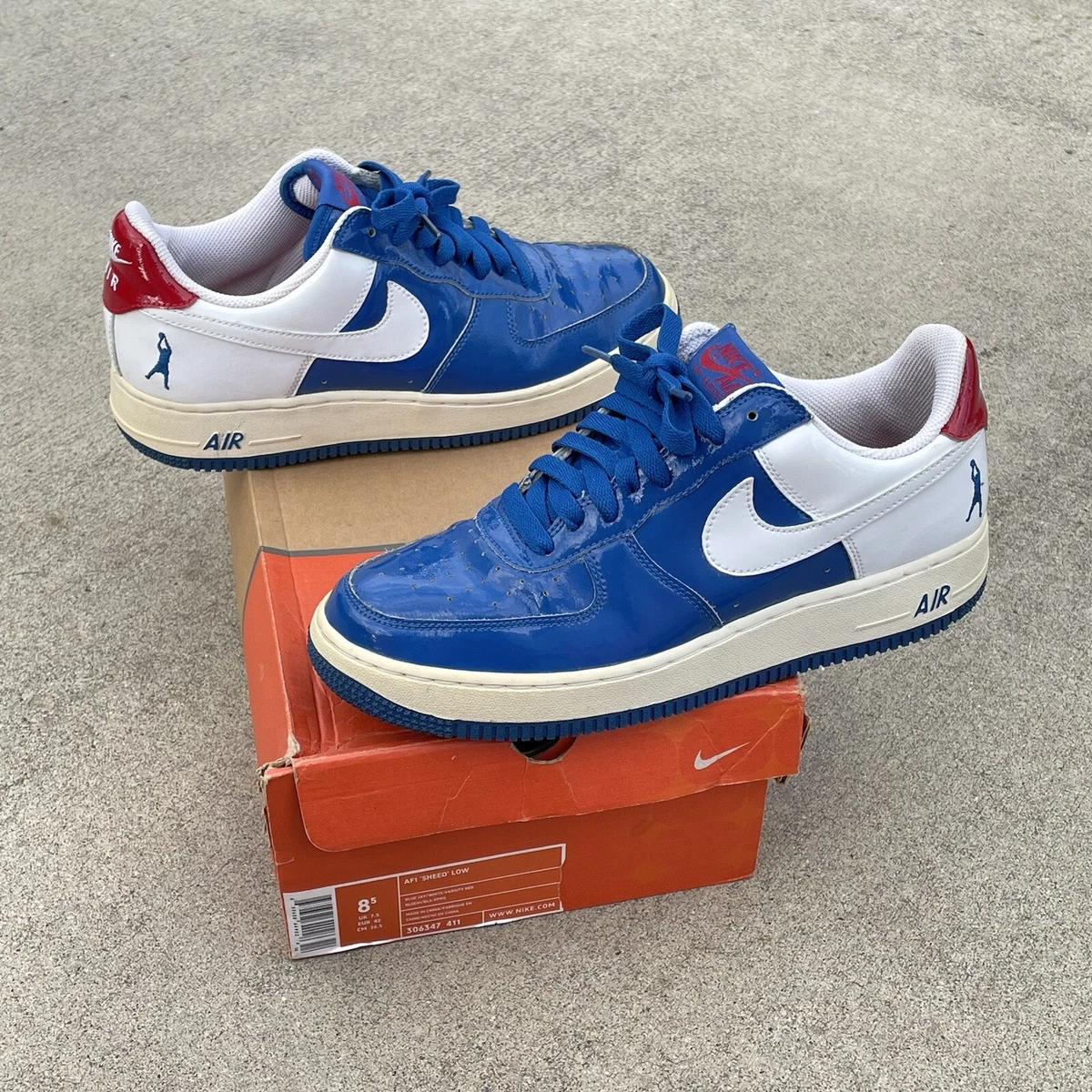2006 Nike Air Force 1 Low Sheed Rasheed Wallace Mens Size 8.5 Blue Jay Red  White | eBay
