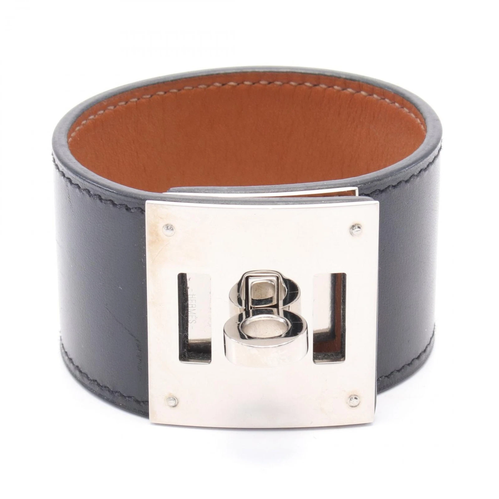 HERMÈS Bracciale cane HERMES Kelly braccialetto 16 cm scatola pelle di vitello SS nero naturale