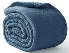 100 Cotton Throw Blanket, 50 x 70, Blue, 6 Layers Gauze, Lightweight, Soft