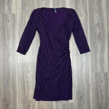 Chaps Purple Lace Long Sleeve Dress Women's Size 10 Knee-Length Party Dress