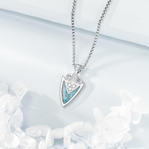 Arrowhead Necklace for Men 925 Sterling Silver Turquoise Arrowhead Pendant Tr... - Picture 2 of 7