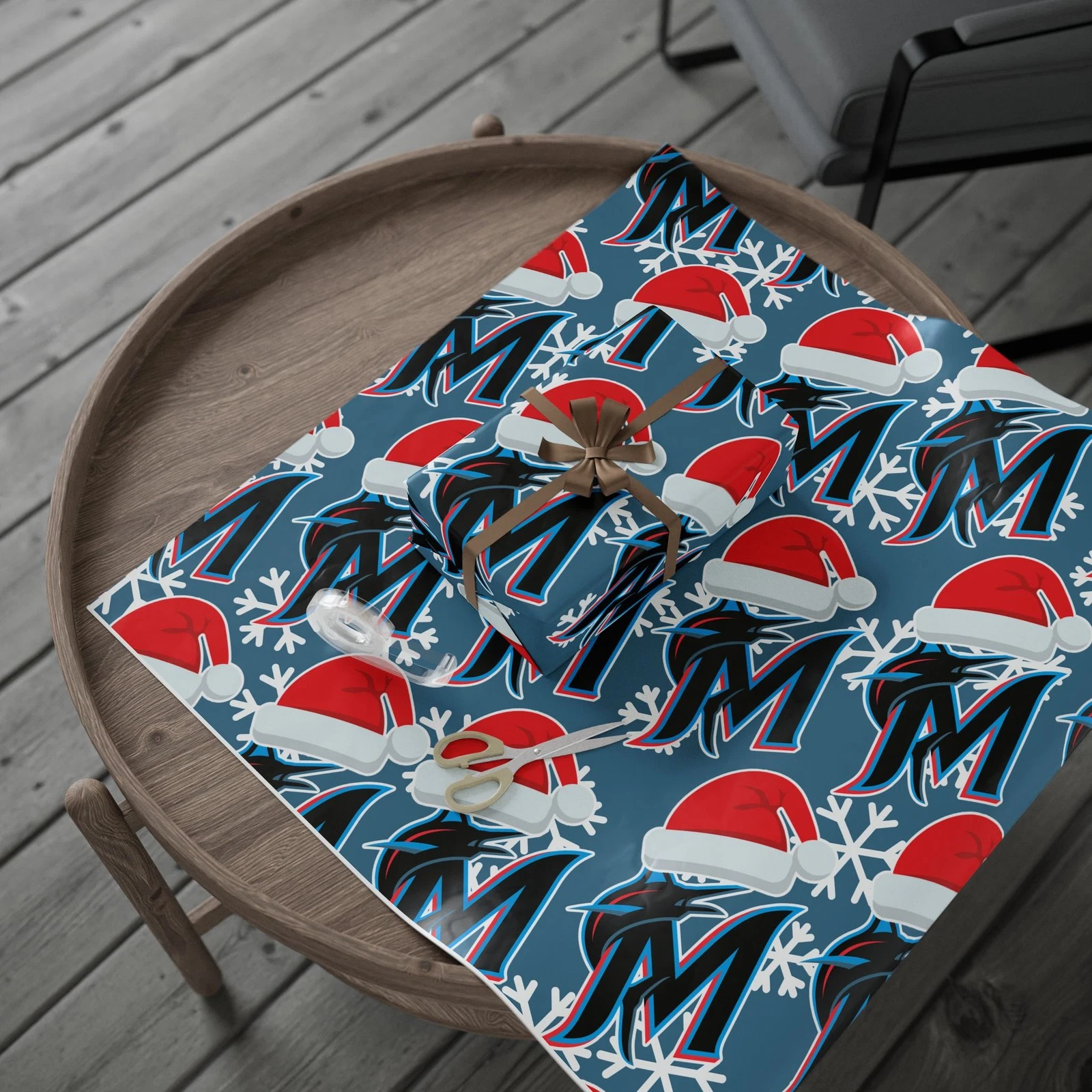 Miami Marlins Wrapping Papers, Christmas Gift Wrap, Baseball Team Holiday