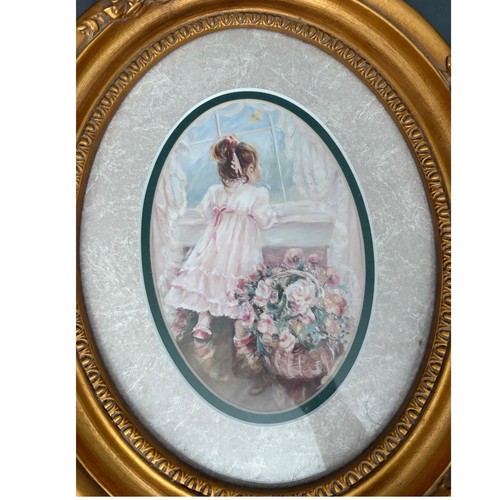 Visser Enterprises Oval Framed Art Print Young Girl with Roses Gold Ornate Frame