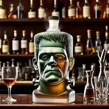 Glass Frankenstein & Bride of Frankenstein Decanter Set