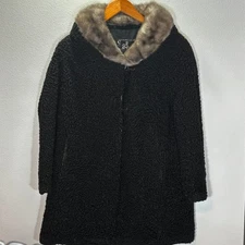 Vintage Renfrew Furs Persian Lamb Coat Black Curly Fur Mink Collar Calgary