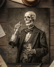 Vintage Victorian Skeleton Champagne Thank You Congratulations Gothic Card