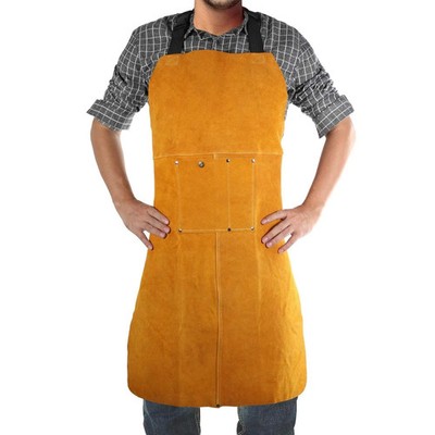 Leather Welding Apron, Flame & Spark Resistant Bib, Safety Smock, Protective ...