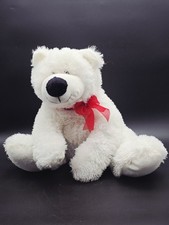 12" VTG Valentine's WHITE TEDDY BEAR STUFFED ANIMAL PLUSH TOY CHRISTMAS Red Bow