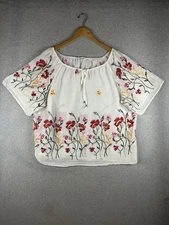 Anthropologie Kindred Top Women’s 3X White Floral Embroidered Cottagecore Boho