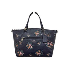 Coach Prairie Satchel Midnight Navy Pink Rose Bouquet Floral Leather 91603