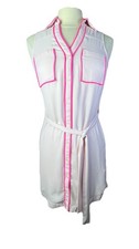 Express (Size XS) Pink Dress With Neon Pink Piping Belt Sleeveless Button Down