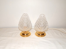 ANCIENNES Paire LAMPES de CHEVET Poser en VERRE MURANO Forme FEUILLES et Laiton