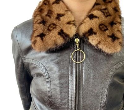 LOUIS VUITTON Vintage LV Monogram Logo Fur Leather Jacket #36 Zip