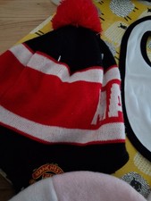 Manchester United Hats & Baby's Bib 2 Pink & White 1 Black 1 Bib New One Size