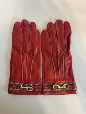 Coach Red Leather Women's Gloves, Gold Buckle Accent Silk Lining