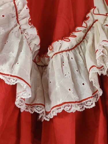 Vtg Homemade Square Dance Red Strawberry Applique Prairie Skirt Sz M Costume - Picture 7 of 11