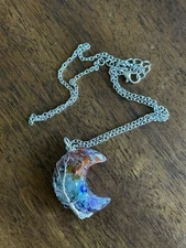 Tree of life 7 chakra Moon Pendant 20" Necklace Crescent Wire Wrapped Jewellery