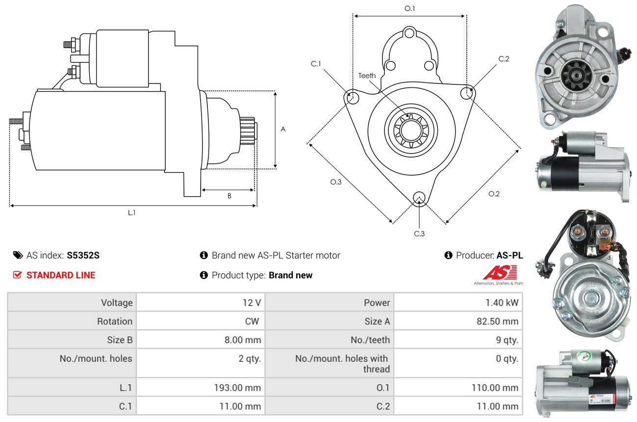Fits AS ROZRUSZNIKI I ALTERNATORY S5352S ROZRUSZNIK BRAND NEW AS-PL STARTER MOT