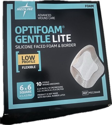 Medline Optifoam Gentle Lite Silicone Faced Foam & Border Wound Dressing 4x4 9