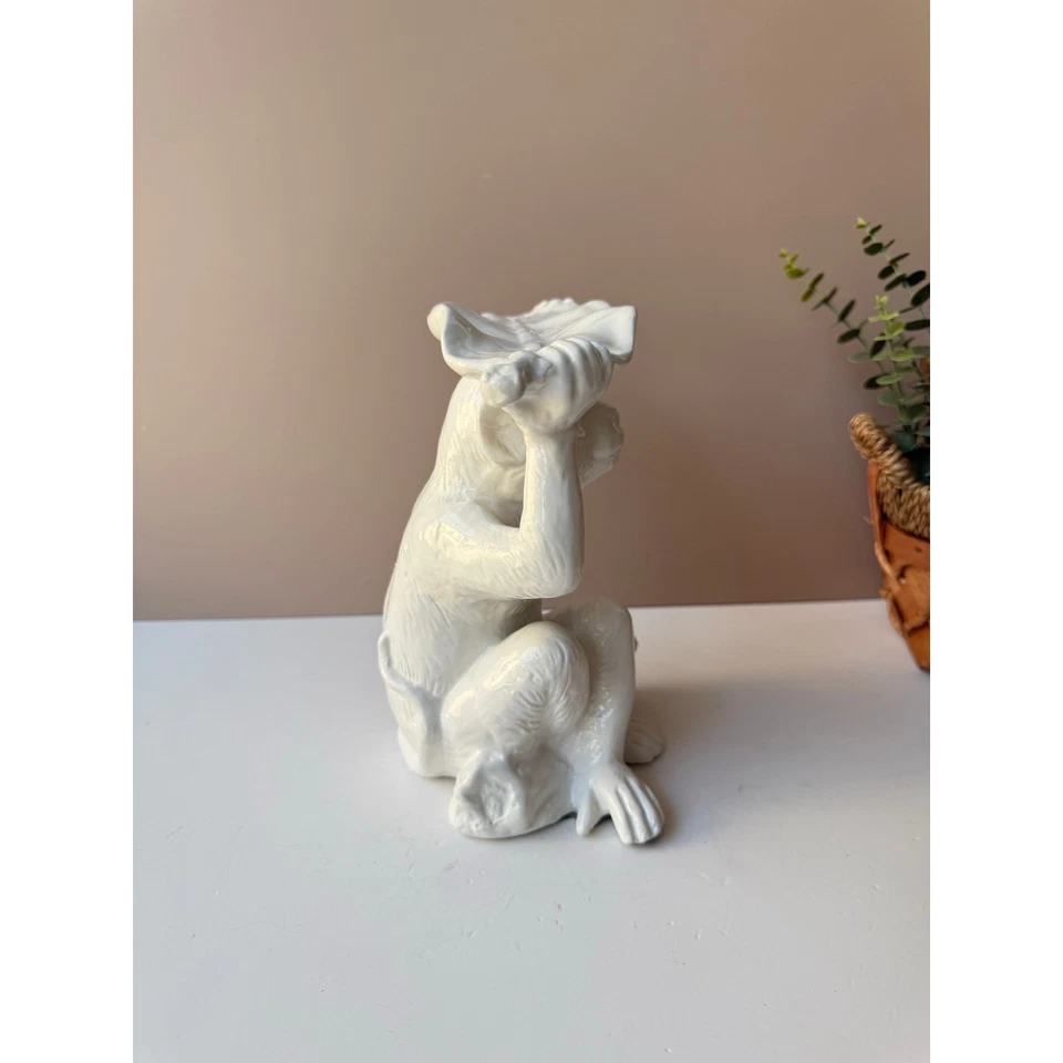 Винтажная керамическая фигурка обезьяны с листом высотой 8 дюймов | декор Chinoiserie - Изображение 3 из 4