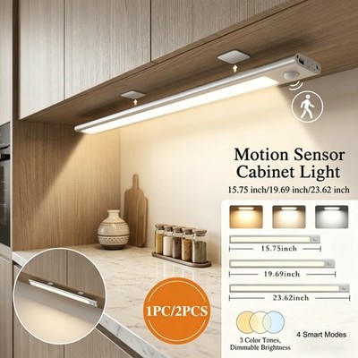 1/2PCS LED Motion Sensor Under Cabinet Light,3 Color Tones，Dimmable Brightness