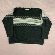Vintage Knitted Jumper Abstract Patterned V-Neck Grandad Knit Sweater Men's L