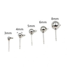 50x 316 Stainless Steel Hypoallergenic Ball Head Earring Stud Post w/Loop 3~10mm