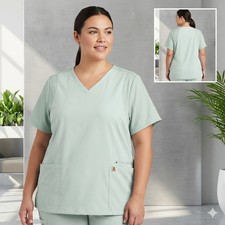 Carhartt Force Liberty Women 2XL Sage Green Scrub Top V-Neck C13210 Modern Fit