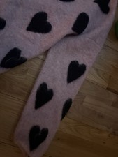 Image of AllSaints Pink Black Heart Wool Jumper Size L Long Sleeve