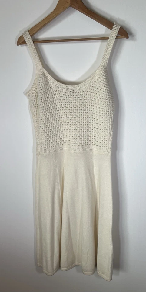 Vestido de lujo Loro Piana crema crochet cachemir ajuste acampanado sin mangas 46 (talla 10) Foto 3 de 4