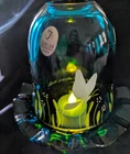Fenton Turquoise Art Glass Hand-Painted Butterfly by S. Stephens Fairy Lamp