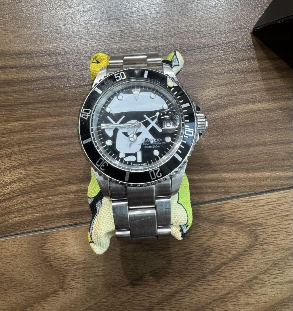 bapex kaws 自動巻き時計 シルバー アベイシングエイプ　カウズ USED BAPEX KAWS AUTOMATIC WATCH SILVER BATHING ACCEPTABLE M