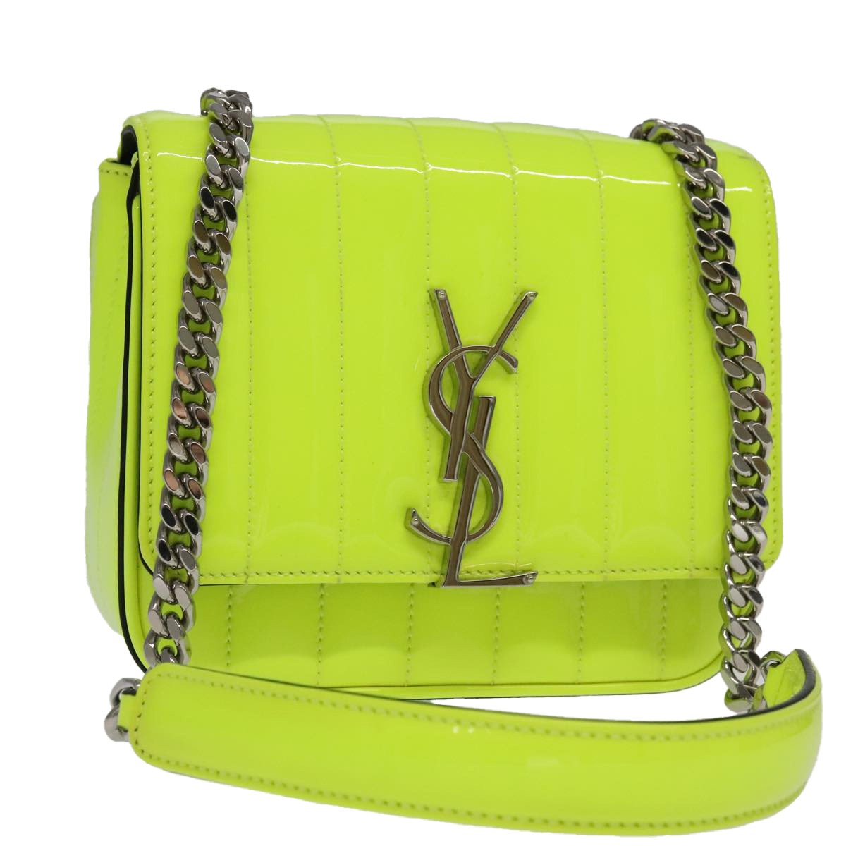 SAINT LAURENT Catena Vicky Piccola Borsa Smaltata Giallo Argento 538439 Autore 101382A