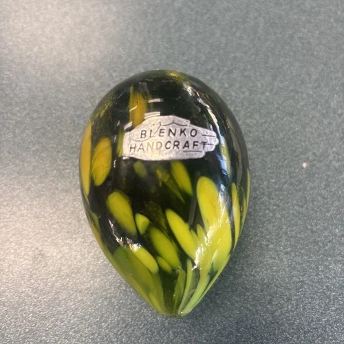 Blenko Yellow White Orange Confetti Blown Glass Egg