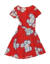 VINTAGE Womens A-Line Dress UK 8 Small Red Floral BQ09