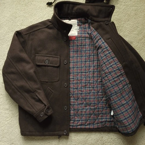 VTG DWW Made in Japan Thick Sturdy Melton Wool Hooded Utility Jacket Brown 38 S image 15